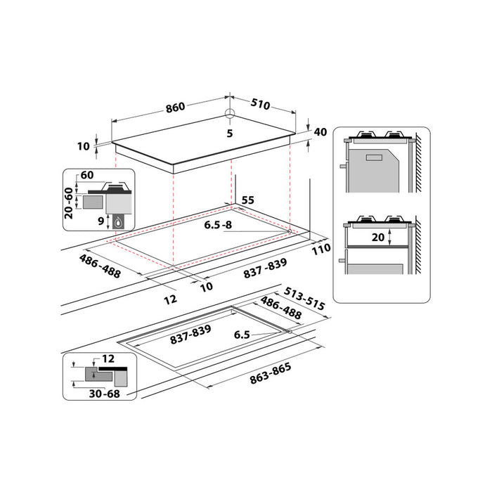 موقد غاز 90 سم، أسود، 5 شعلات من ويرلبول Whirlpool