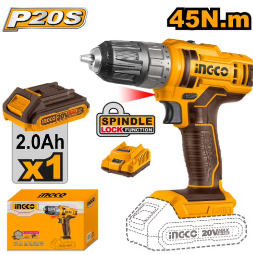 12-volt rechargeable drill with battery, blades and anchor from INGCO 