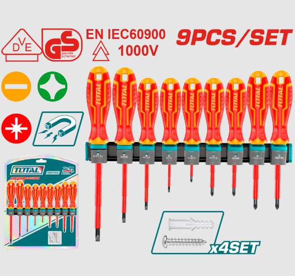 طقم مفكات معزول 9 قطع من توتال TOTAL