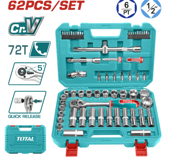 طقم بوكس 1/2" 62 قطعة من توتال TOTAL