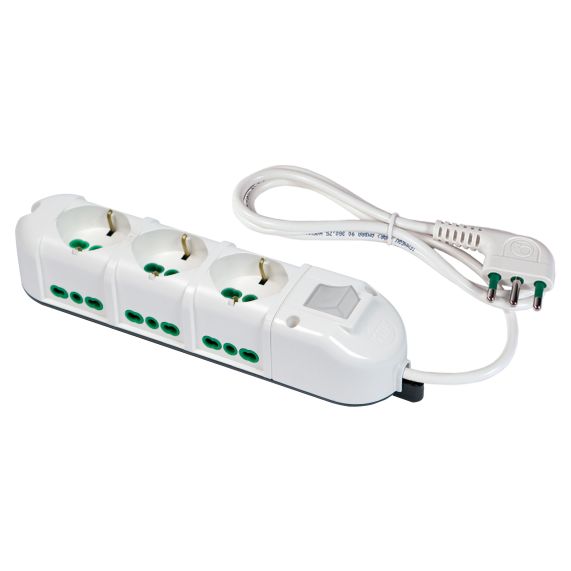 Connector, 9 outlets, 3 meters, with 16 amp switch, white color - Fanton