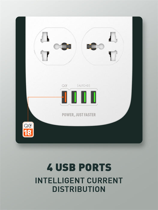 وصلة كهرباء 4 مخارج ينفيرسال مع 4 مداخل USB شحن سريع من لدينيو LDNIO