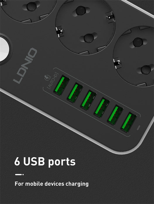 وصلة كهرباء 3 مخارج فبش المانيو 6 منافذ USB سريعة الشحن من LDNIO