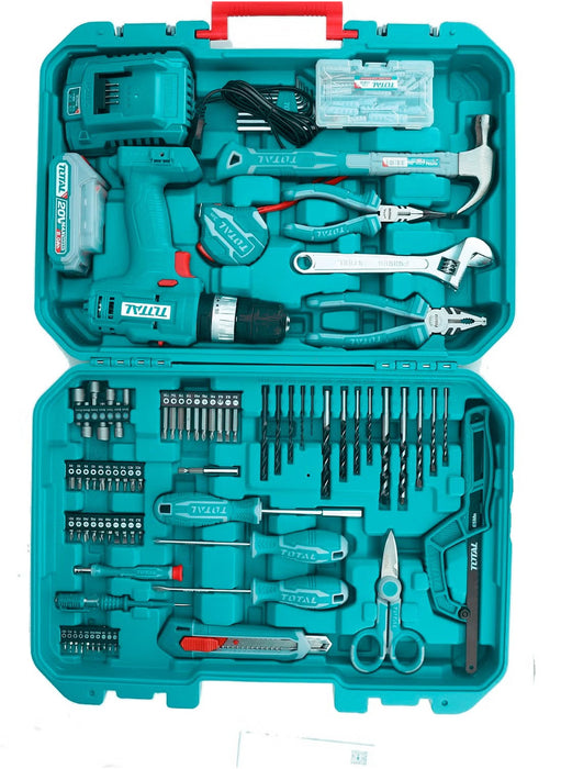 Tool set with 12-volt charging drill, 165 pieces from TOTAL 