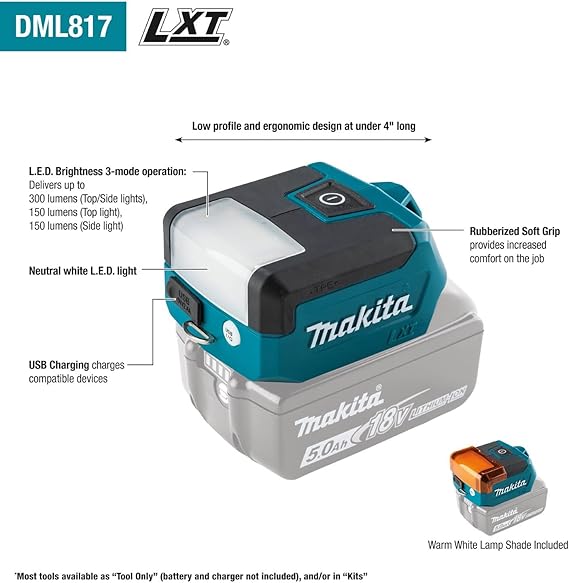 مصباح يدوd 18V LED صغير DML817 مع مدخل USB لشحن بدون بطاريةو شاحن من ماكيتا Makita