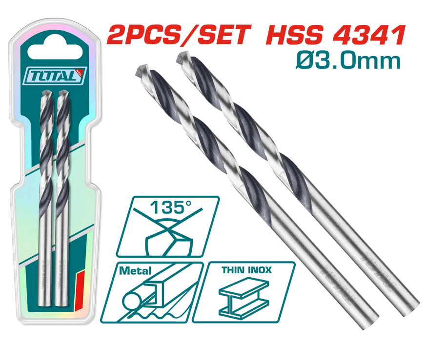 TOTAL 2PCs 4341 HSS Drill Bit Set - 3mm (TAC1200034)