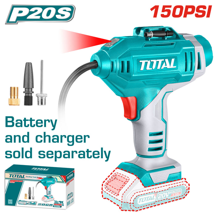 TOTAL Cordless Auto Air Compressor 150PSI | 10.34Bar - Battery & Charger Sold Separately (TACLI2018)