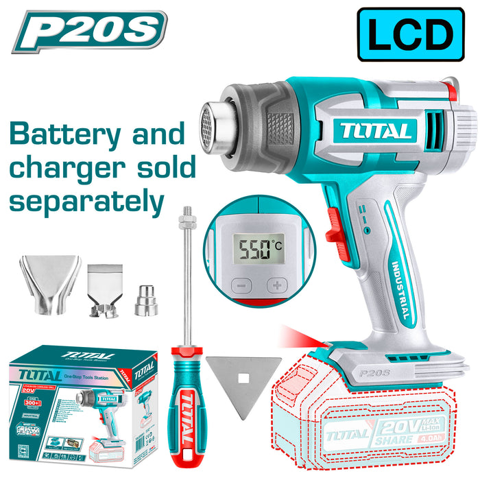 TOTAL Cordless Heat Gun 20V | 30-550℃ - Battery & Charger Sold Separately (TBLI2003)