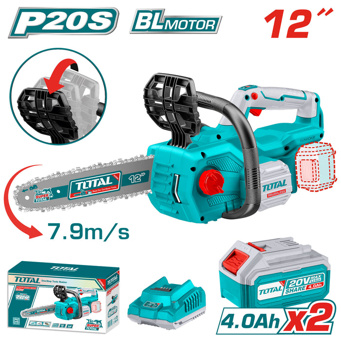 TOTAL Cordless Chain Saw - Brushless 30cm | 12" (TGSLI201286)