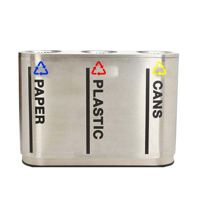 3-Compartment 60L Each Stainless Steel Recycling Bin for Paper, Plastic, and Cans