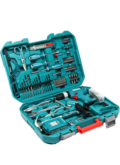 Tool set with 12-volt charging drill, 165 pieces from TOTAL 