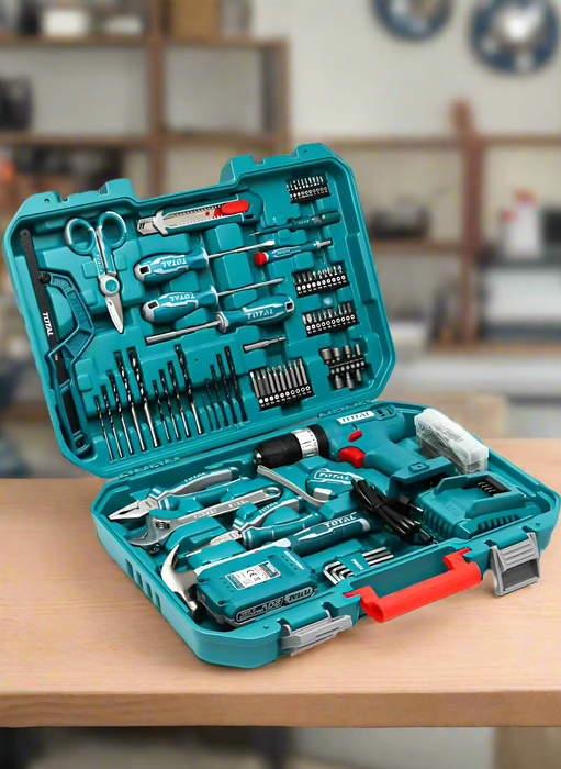 Tool set with 12-volt charging drill, 165 pieces from TOTAL 