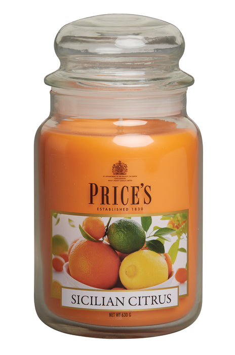 Price's brand Large Candle Jar with Lid - Sicilian Citrus