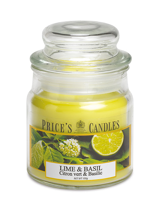 Price's brand Medium Candle Jar with Lid - Lime & Basil